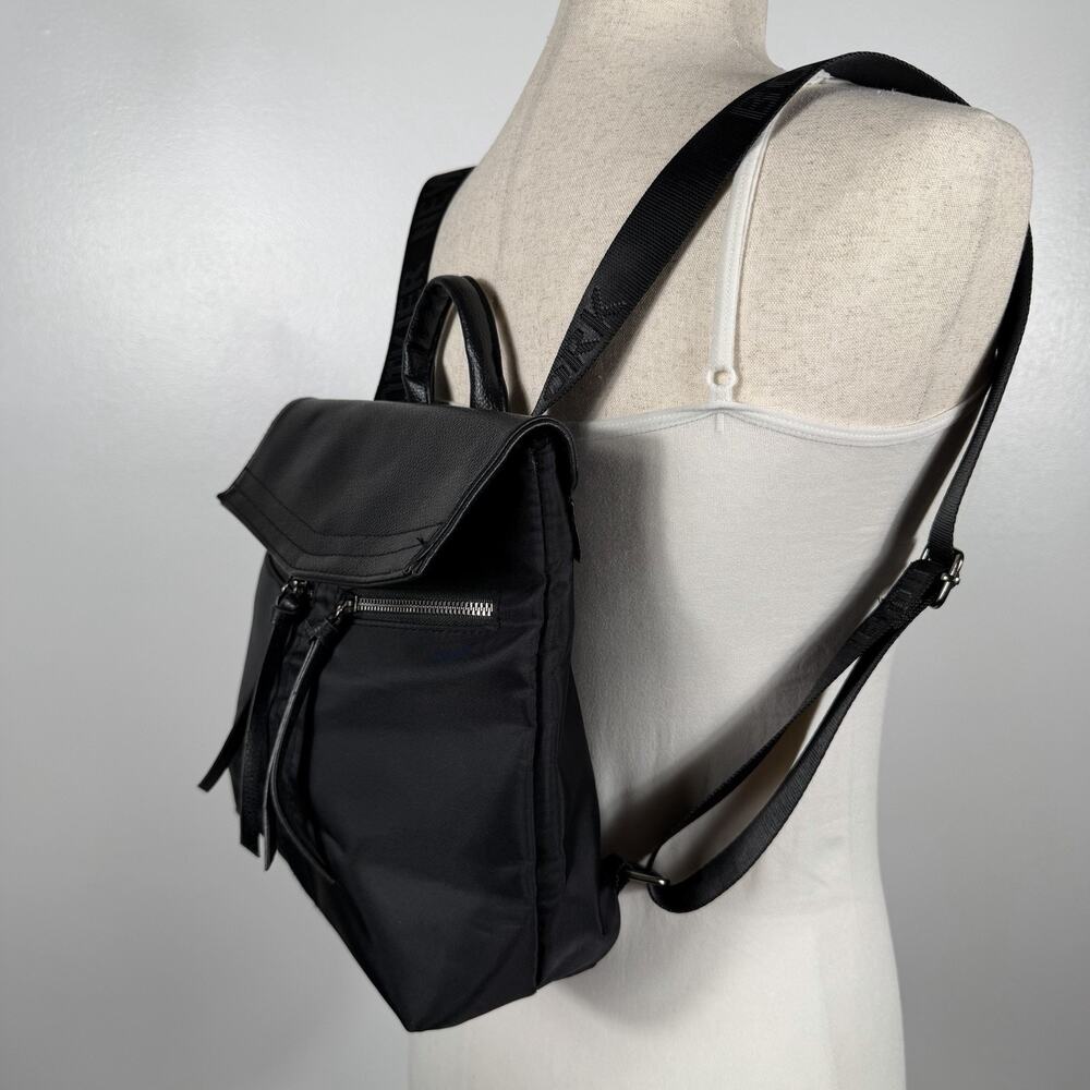 Botkier New York Black Nylon Leather Backpack Logo Straps Zip Pockets